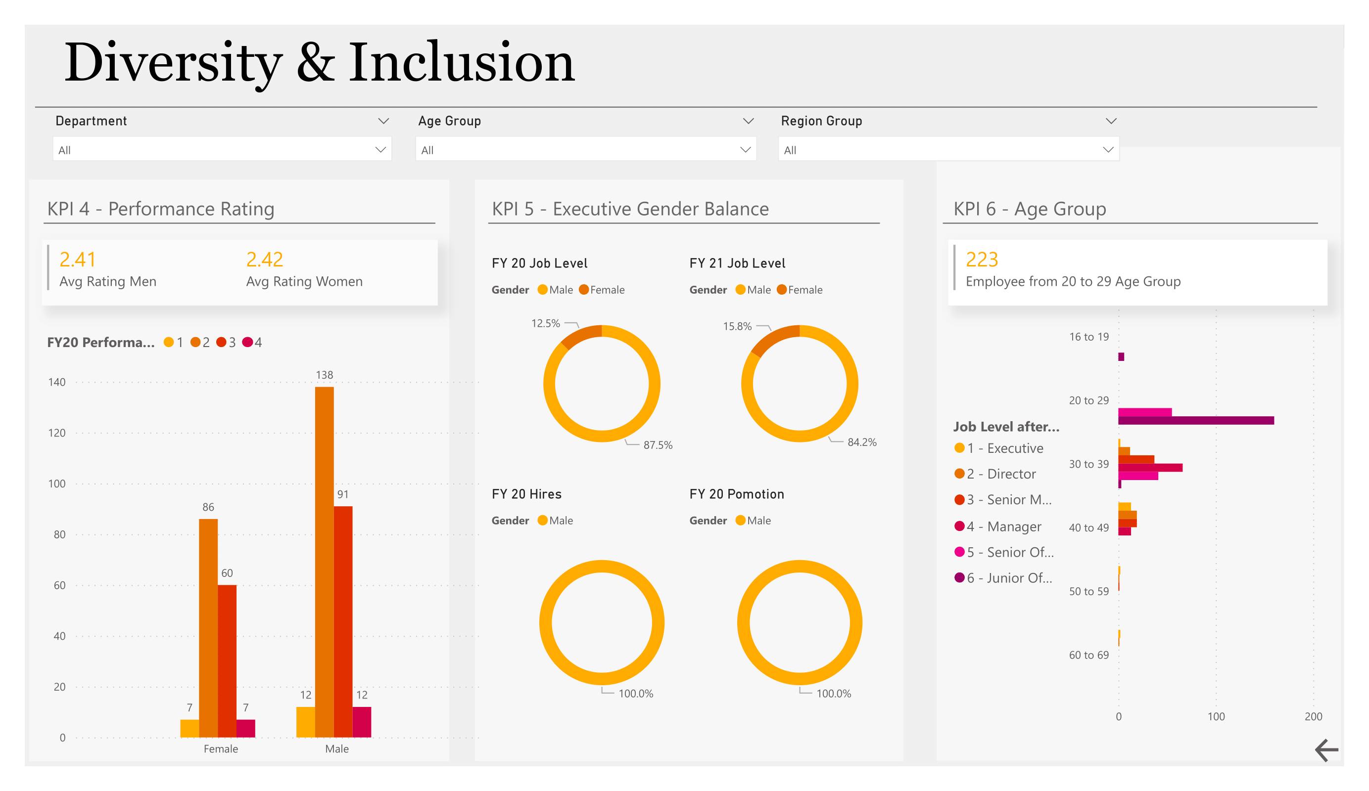 Original Diversity and Inclusion analysis dashboard page two.